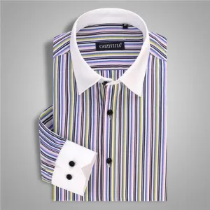 Men's Striped Patchwork Dress Shirt