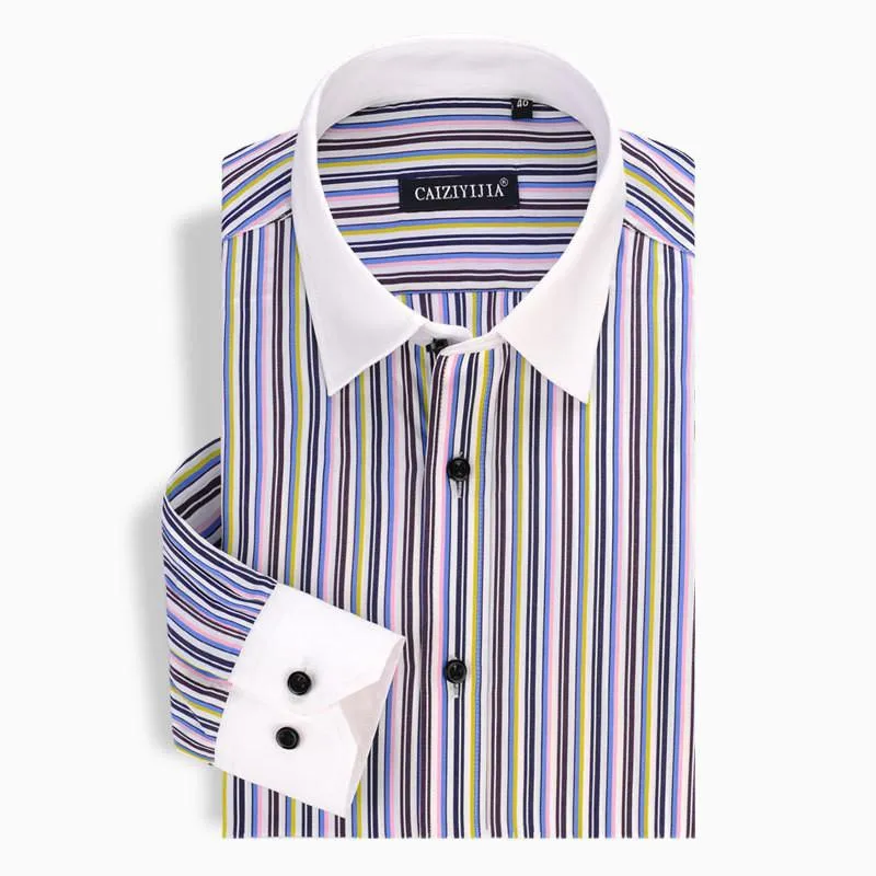 Men's Striped Patchwork Dress Shirt