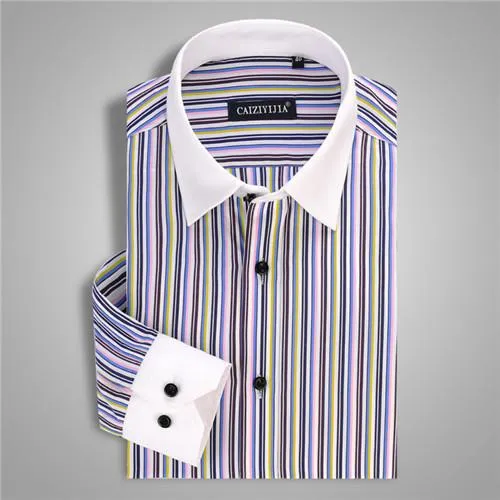 Men's Striped Patchwork Dress Shirt