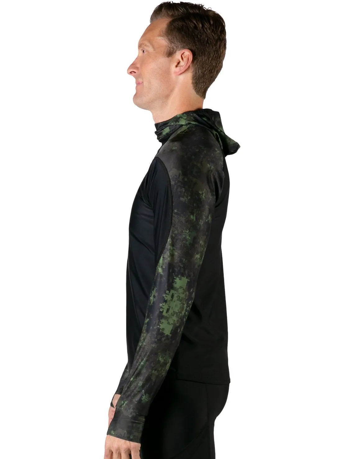 Men's  Swim Crest Rash Guard with Fitted Hoodie - Green Camo