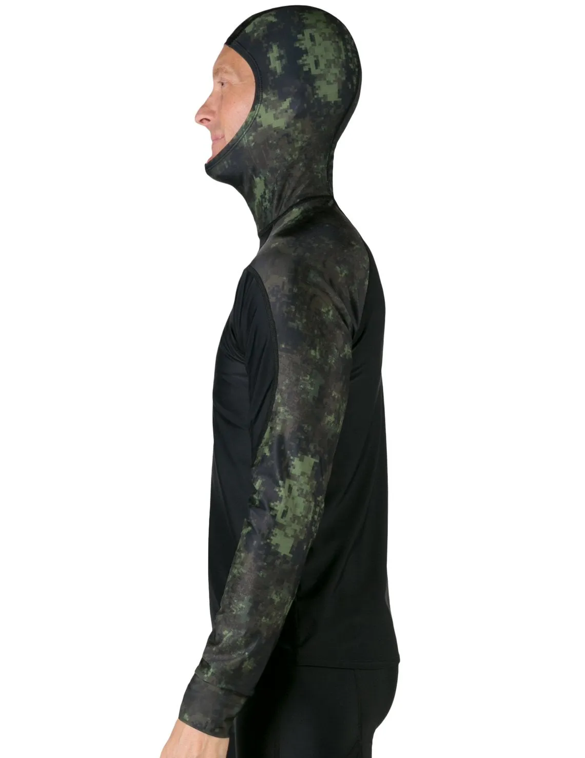 Men's  Swim Crest Rash Guard with Fitted Hoodie - Green Camo