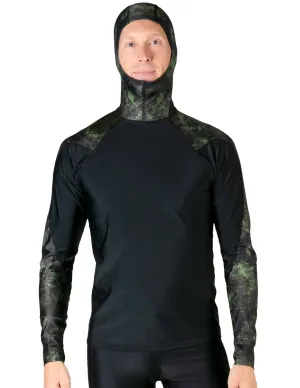 Men's  Swim Crest Rash Guard with Fitted Hoodie - Green Camo