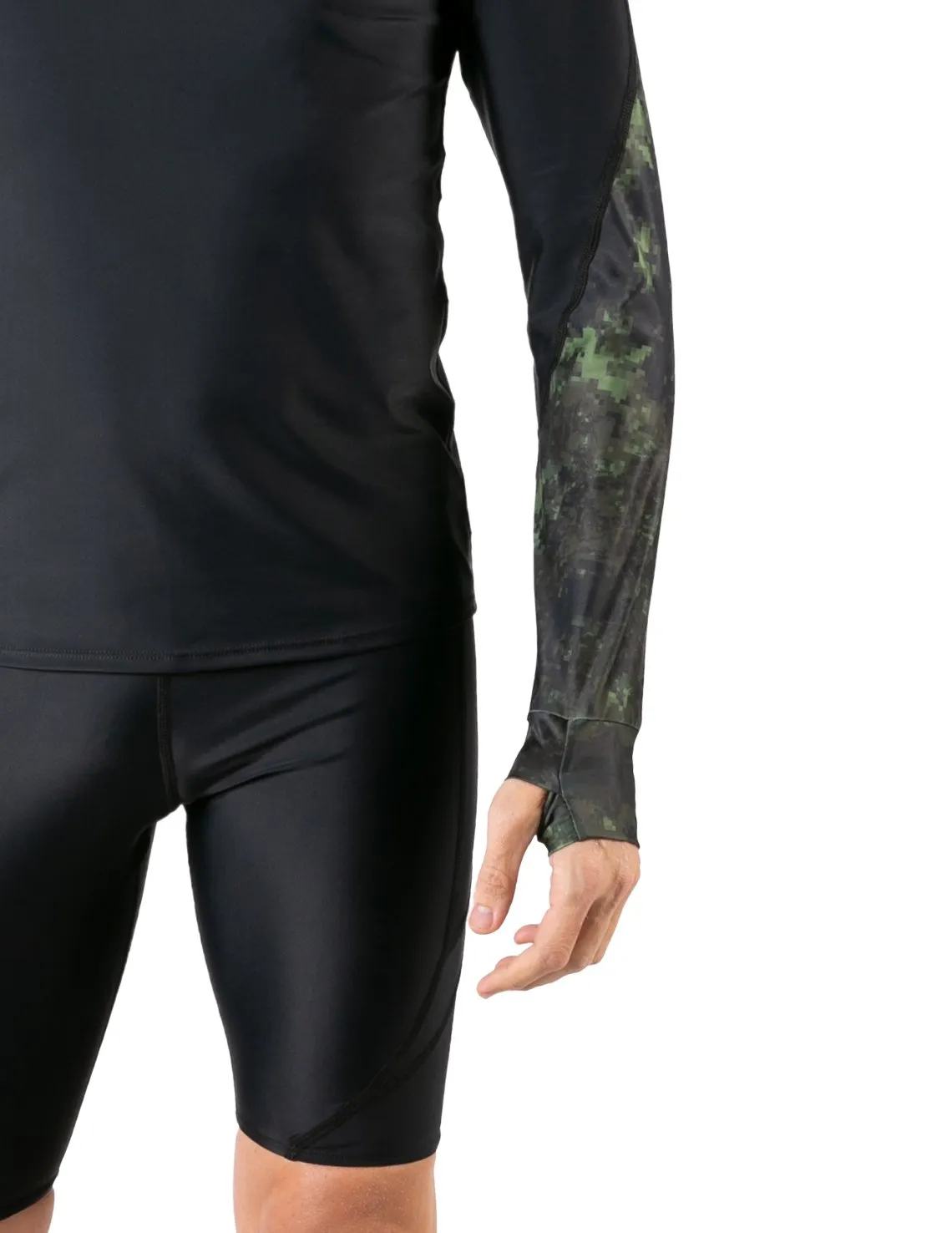 Men's  Swim Crest Rash Guard with Fitted Hoodie - Green Camo