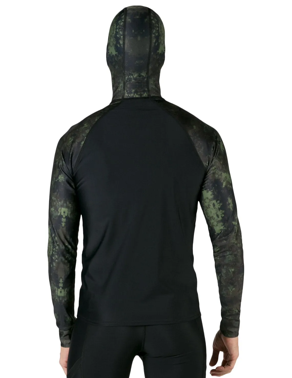 Men's  Swim Crest Rash Guard with Fitted Hoodie - Green Camo