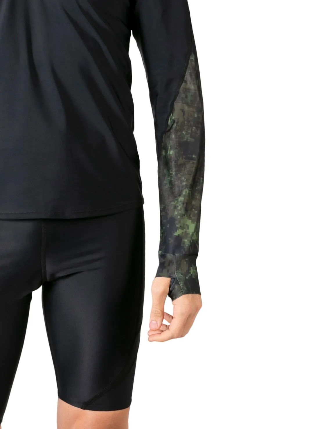 Men's  Swim Crest Rash Guard with Relaxed Hoodie - Green Camo
