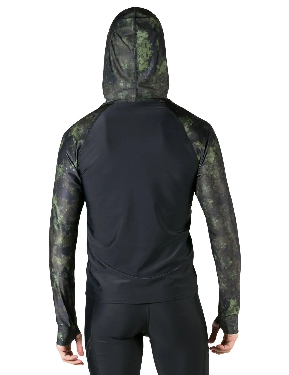 Men's  Swim Crest Rash Guard with Relaxed Hoodie - Green Camo