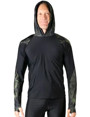 Men's  Swim Crest Rash Guard with Relaxed Hoodie - Green Camo