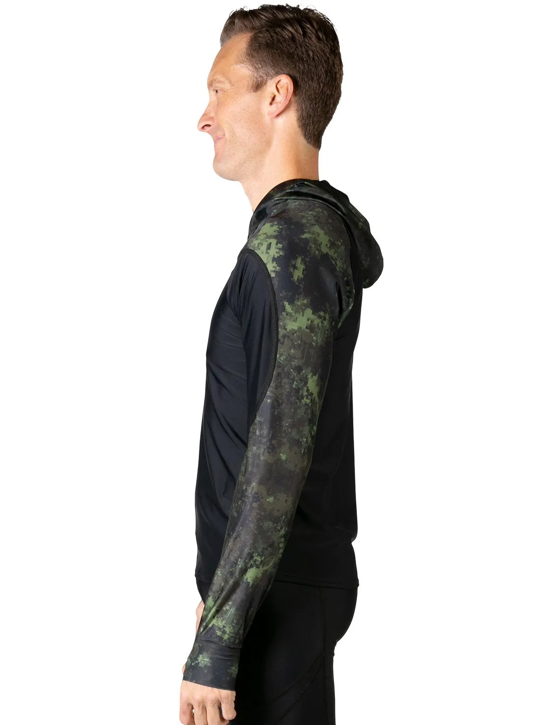 Men's  Swim Crest Rash Guard with Relaxed Hoodie - Green Camo