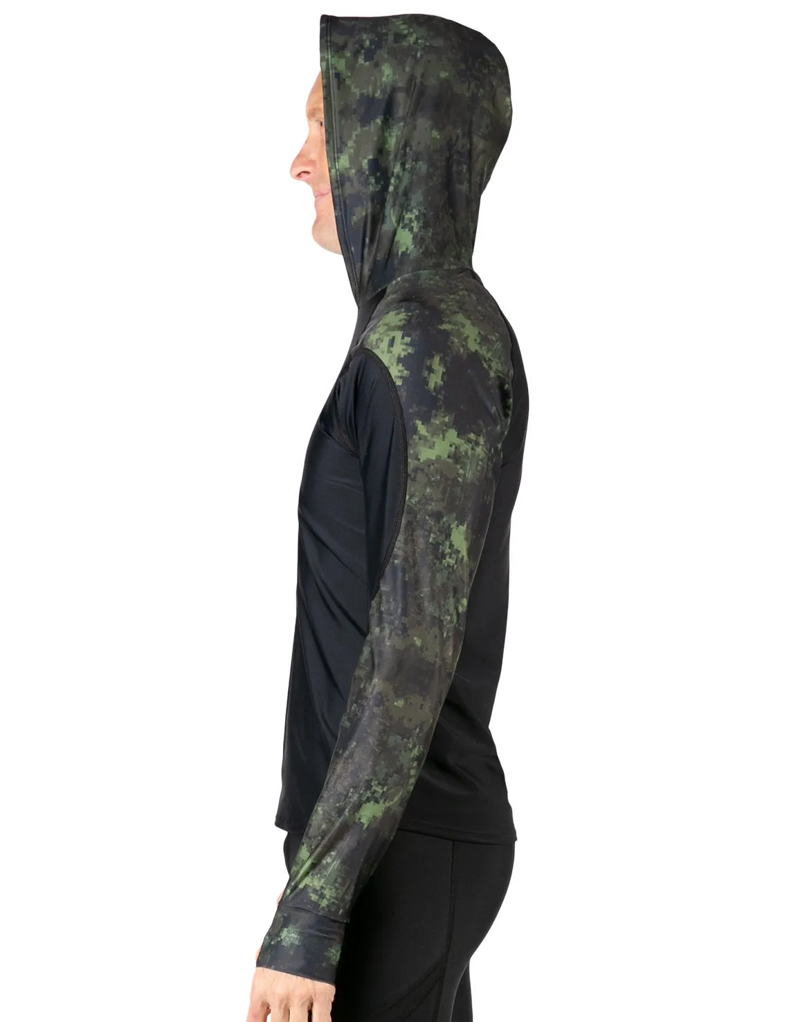 Men's  Swim Crest Rash Guard with Relaxed Hoodie - Green Camo
