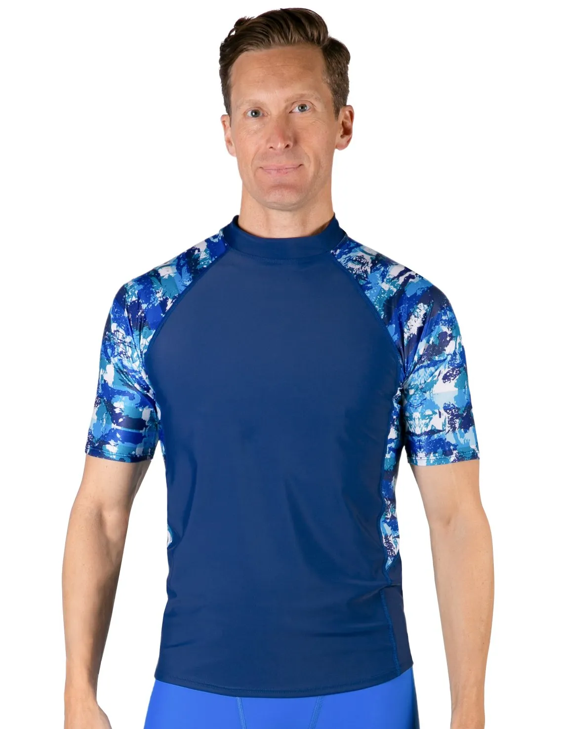 Men's  Swim Performance Short Sleeve Rash Guard - Navy / Blue Camo