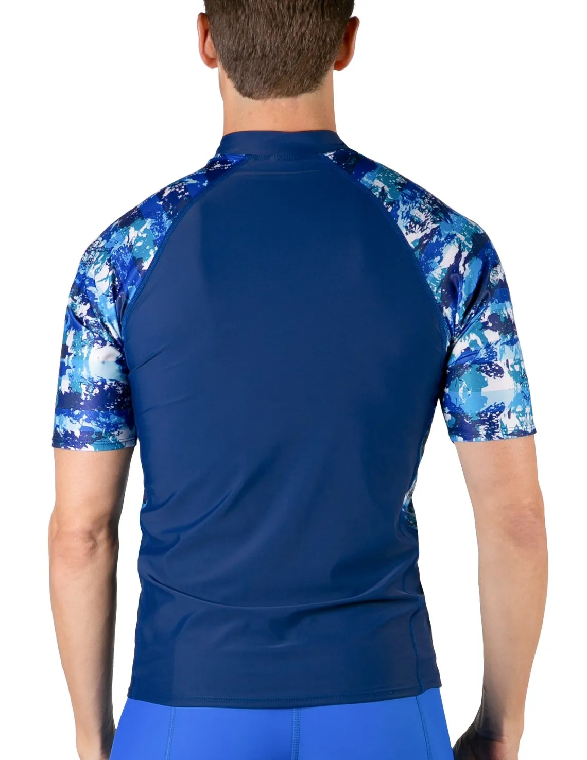 Men's  Swim Performance Short Sleeve Rash Guard - Navy / Blue Camo