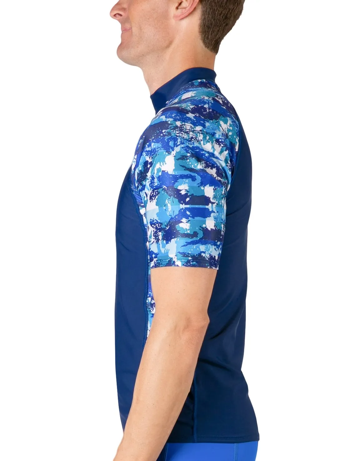Men's  Swim Performance Short Sleeve Rash Guard - Navy / Blue Camo