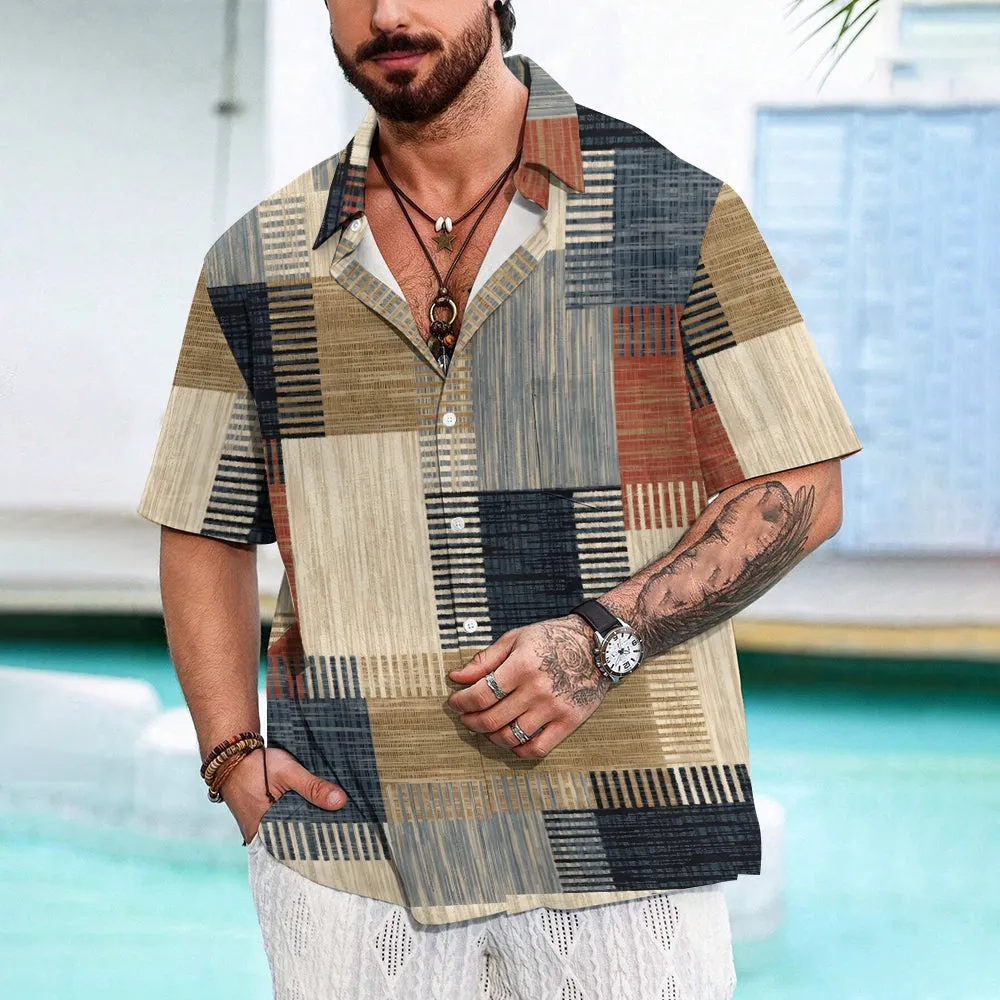 Men's Texture Patchwork Casual Short Sleeve Shirt 2402000132