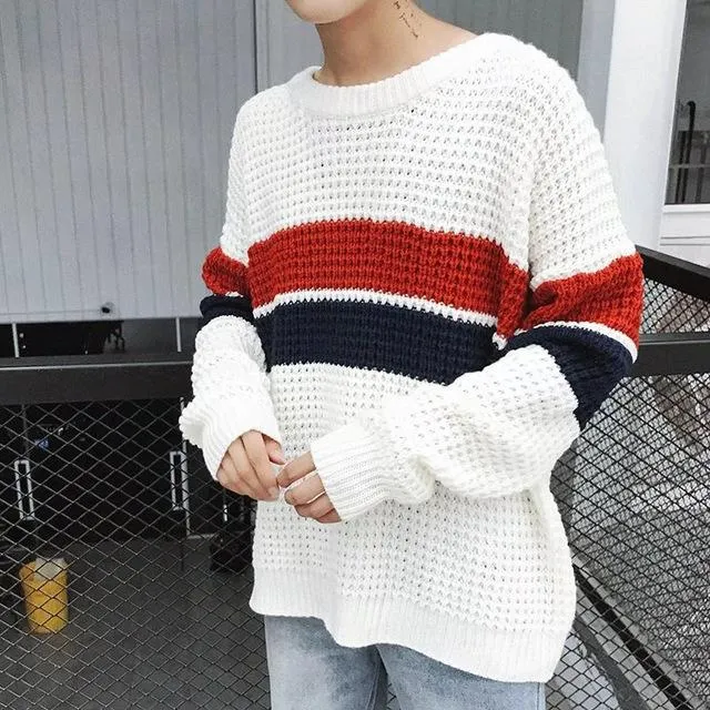 Men's Three Color Patchwork Sweater