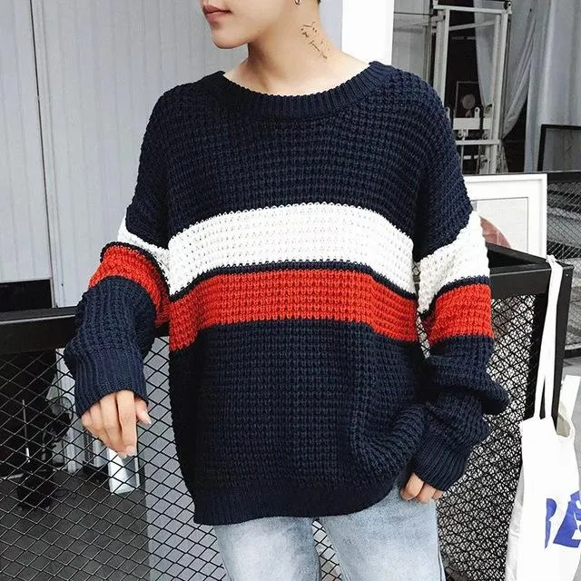 Men's Three Color Patchwork Sweater