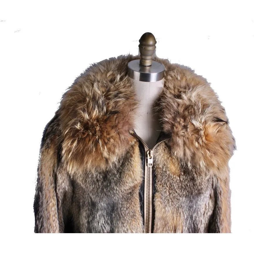 Mens Vintage 1970s Coyote Fur & Leather Parka Coat Jacket M/L Outrageous!