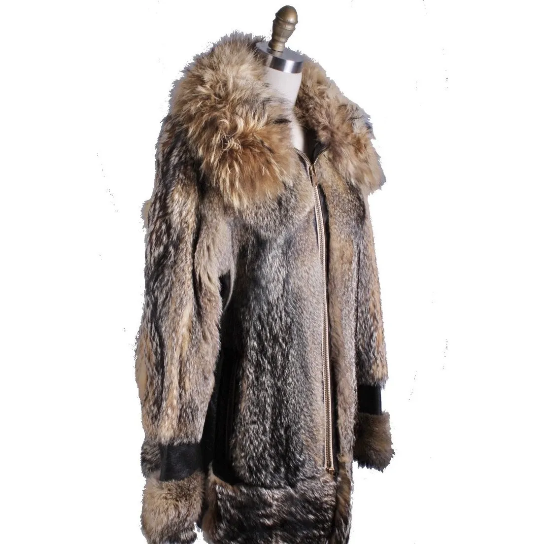 Mens Vintage 1970s Coyote Fur & Leather Parka Coat Jacket M/L Outrageous!