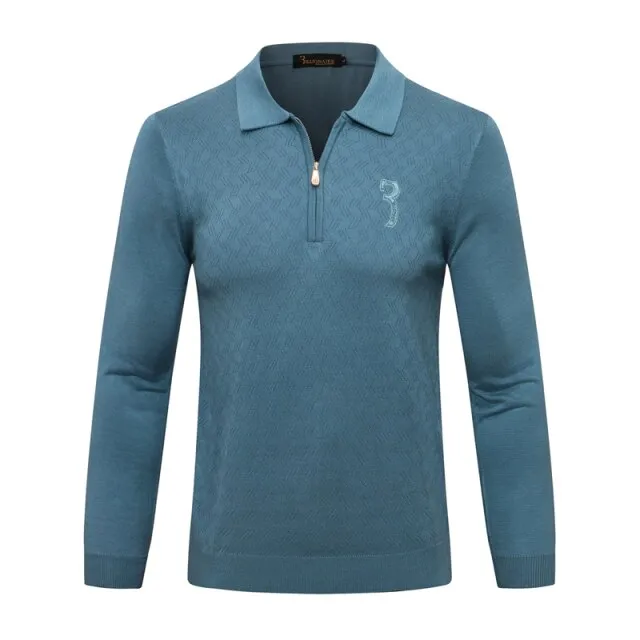men's warm zipper Embroidery Long sleeve Sweater wool
