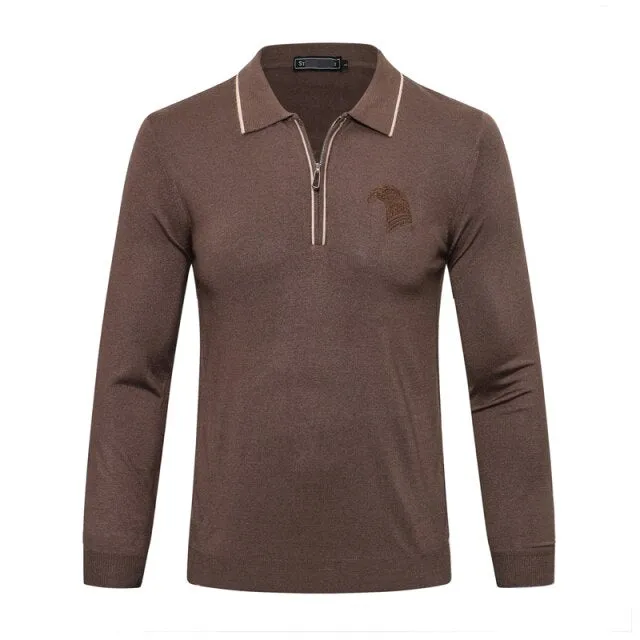 men's warm zipper Embroidery Long sleeve Sweater wool