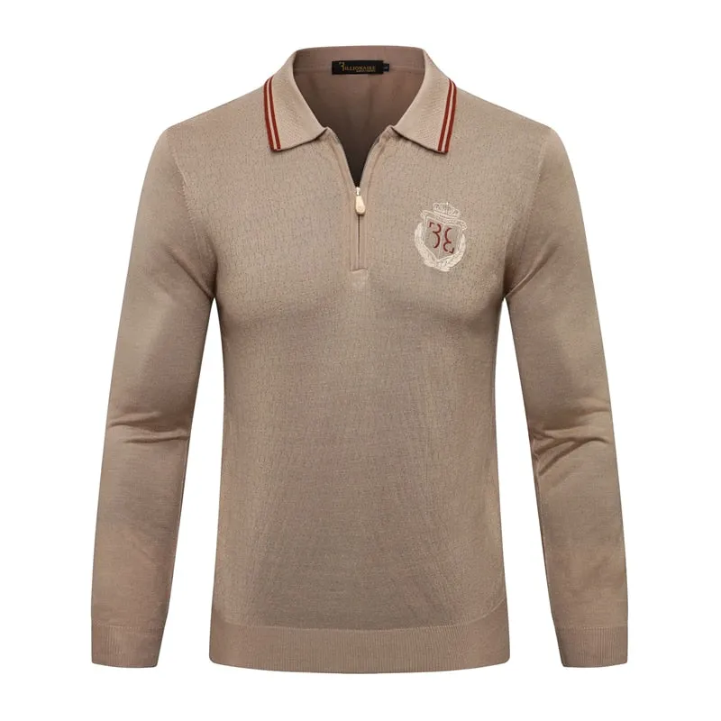 men's warm zipper Embroidery Long sleeve Sweater wool