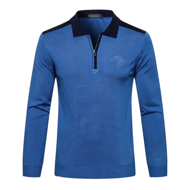 men's warm zipper Embroidery Long sleeve Sweater wool