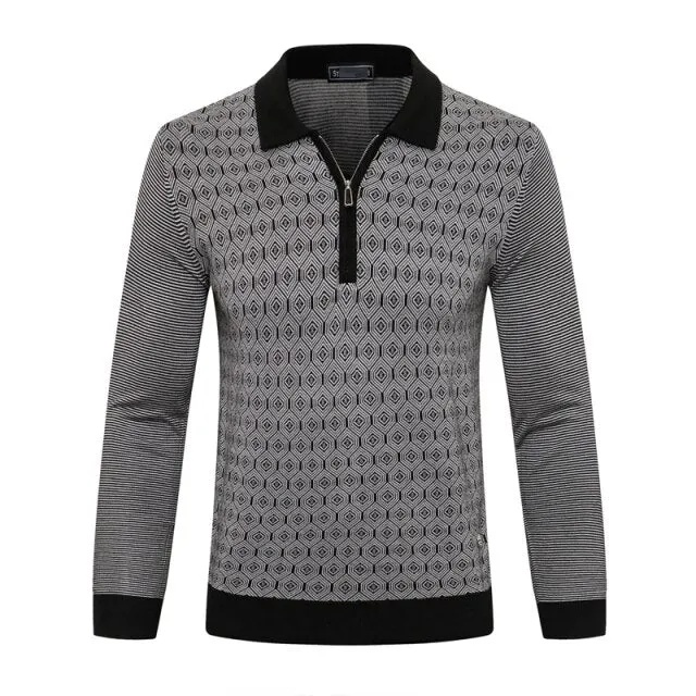 men's warm zipper Embroidery Long sleeve Sweater wool