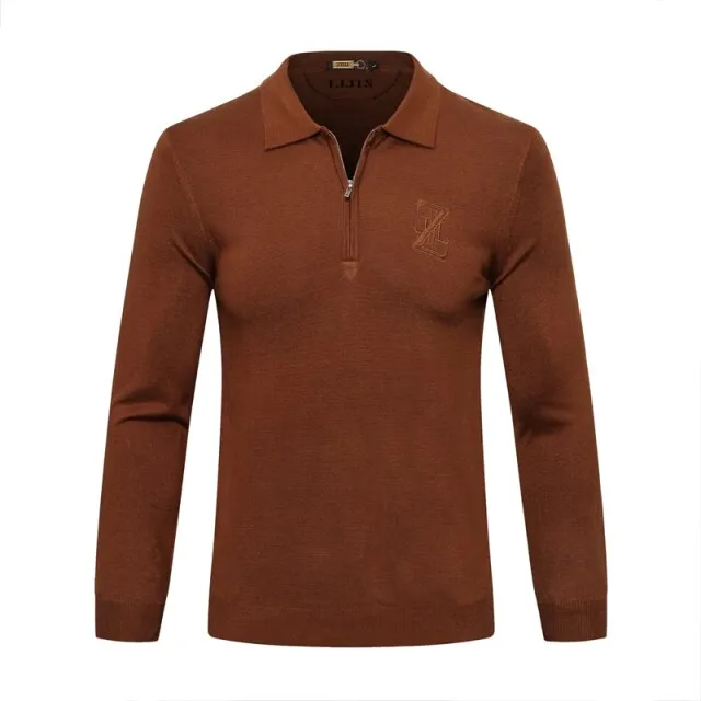men's warm zipper Embroidery Long sleeve Sweater wool
