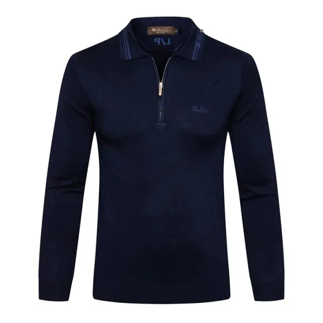 men's warm zipper Embroidery Long sleeve Sweater wool
