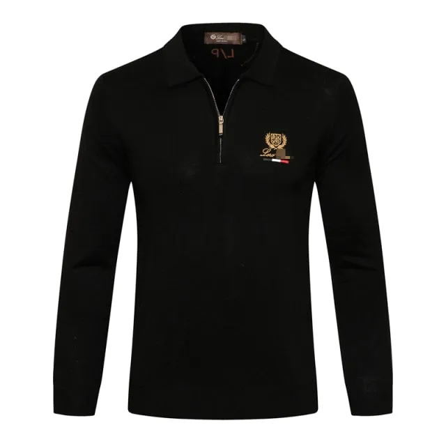 men's warm zipper Embroidery Long sleeve Sweater wool