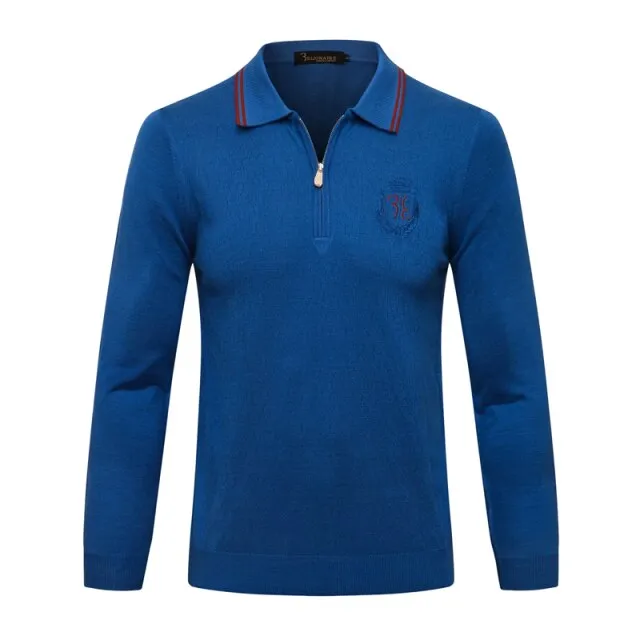 men's warm zipper Embroidery Long sleeve Sweater wool