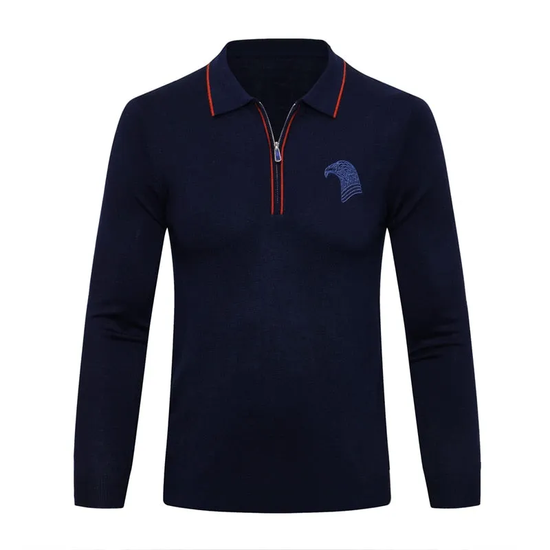 men's warm zipper Embroidery Long sleeve Sweater wool