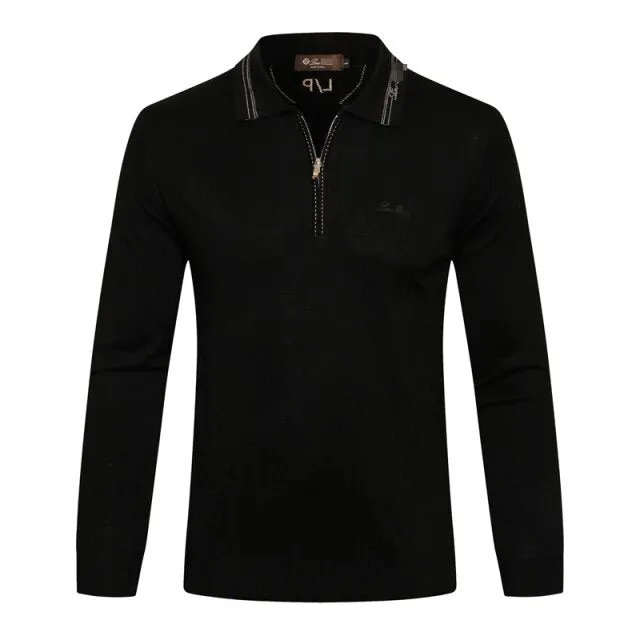 men's warm zipper Embroidery Long sleeve Sweater wool