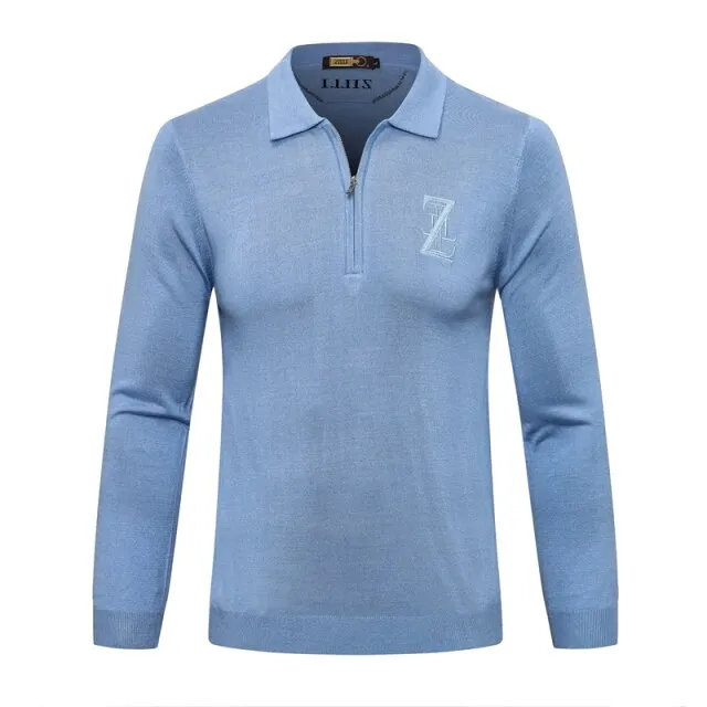 men's warm zipper Embroidery Long sleeve Sweater wool