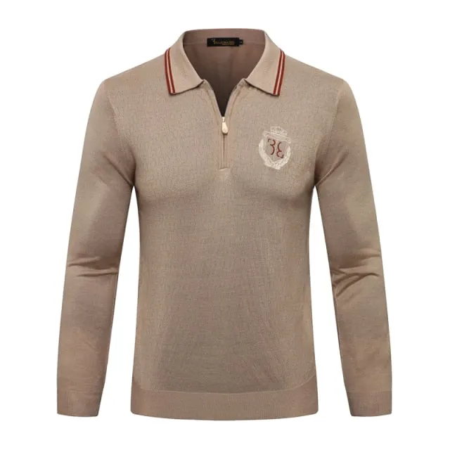 men's warm zipper Embroidery Long sleeve Sweater wool