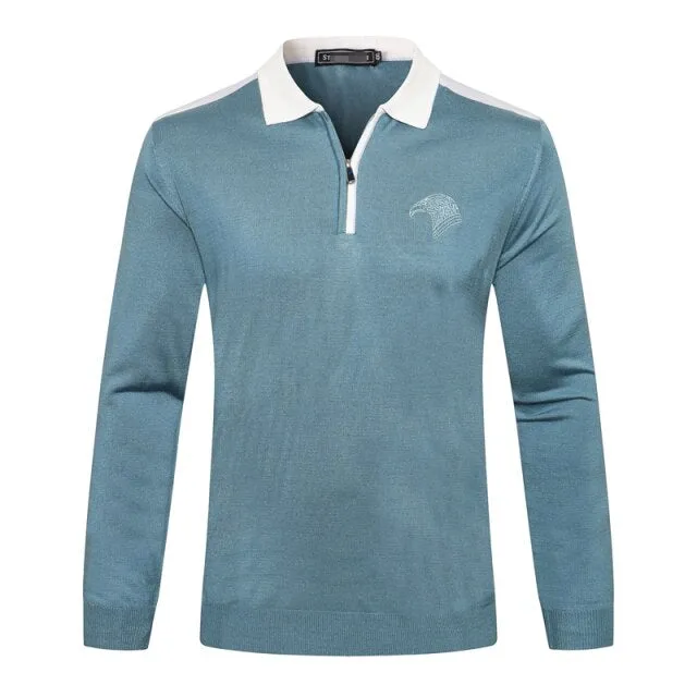 men's warm zipper Embroidery Long sleeve Sweater wool