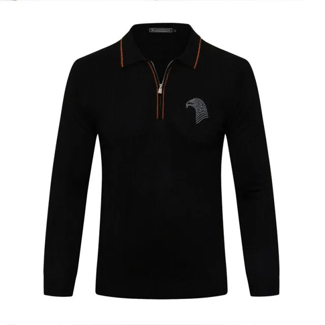 men's warm zipper Embroidery Long sleeve Sweater wool