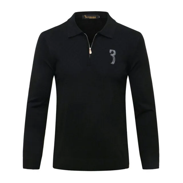 men's warm zipper Embroidery Long sleeve Sweater wool
