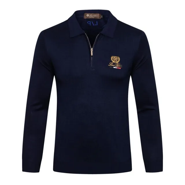 men's warm zipper Embroidery Long sleeve Sweater wool