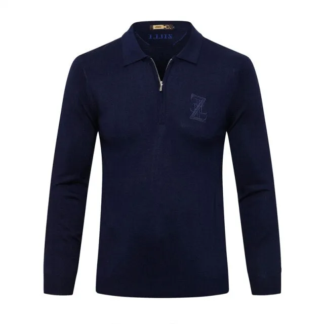 men's warm zipper Embroidery Long sleeve Sweater wool