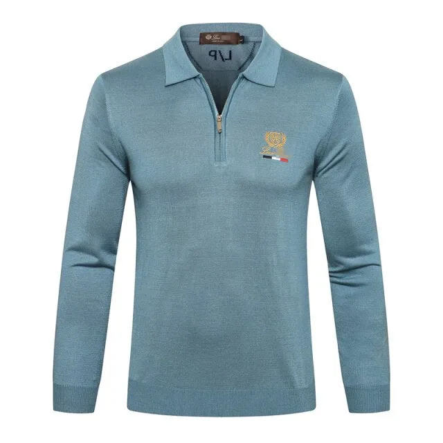 men's warm zipper Embroidery Long sleeve Sweater wool