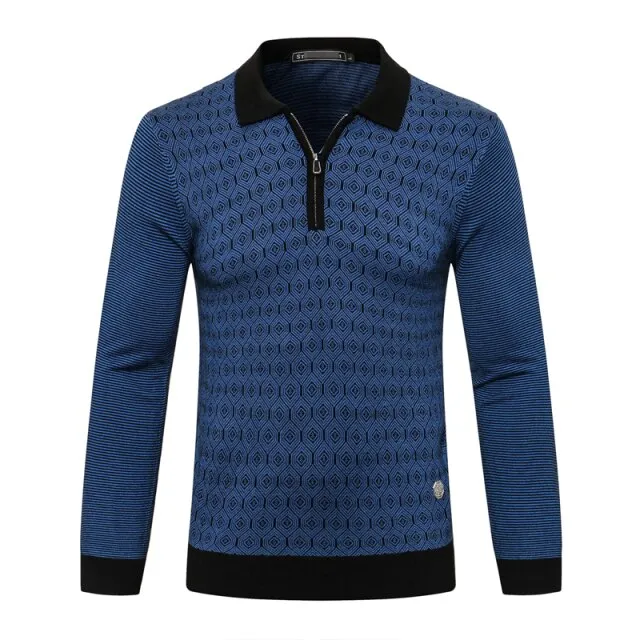 men's warm zipper Embroidery Long sleeve Sweater wool