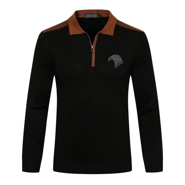 men's warm zipper Embroidery Long sleeve Sweater wool