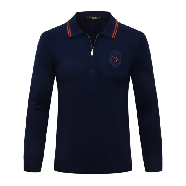 men's warm zipper Embroidery Long sleeve Sweater wool