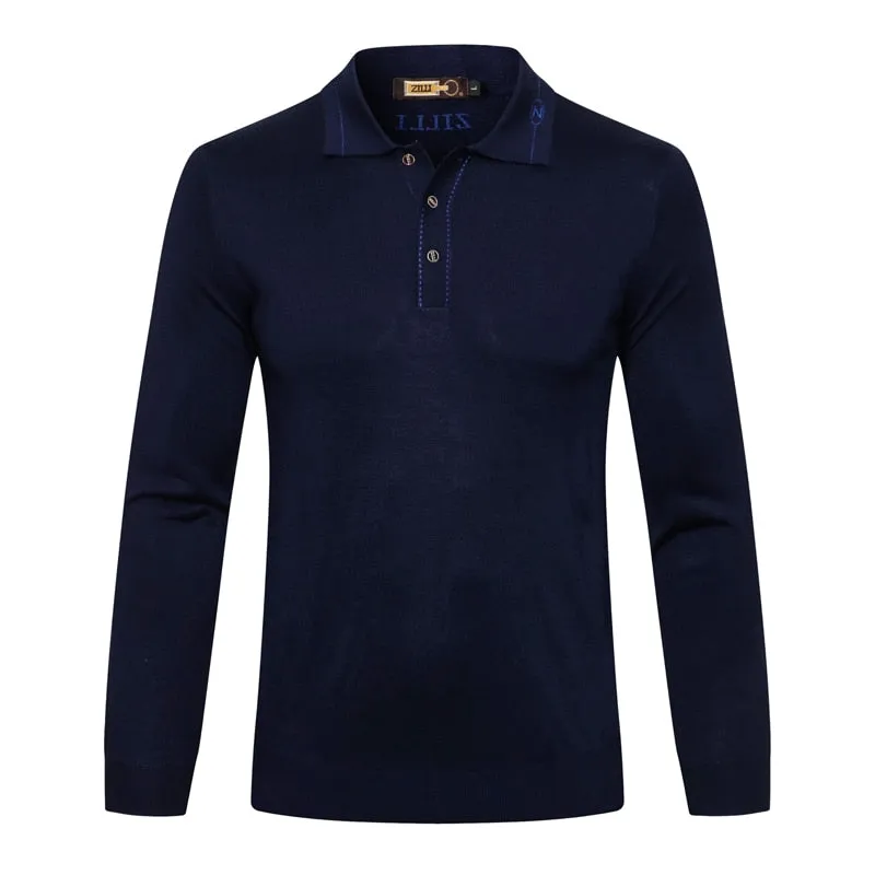 men's warm zipper Embroidery Long sleeve Sweater wool