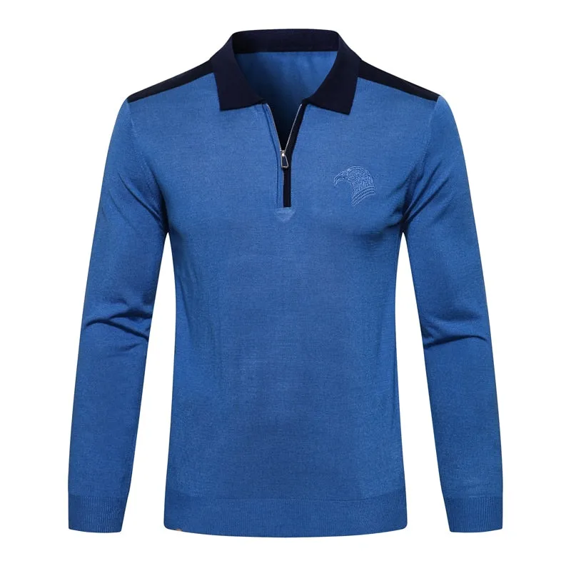 men's warm zipper Embroidery Long sleeve Sweater wool