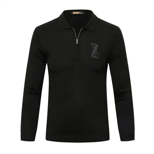 men's warm zipper Embroidery Long sleeve Sweater wool