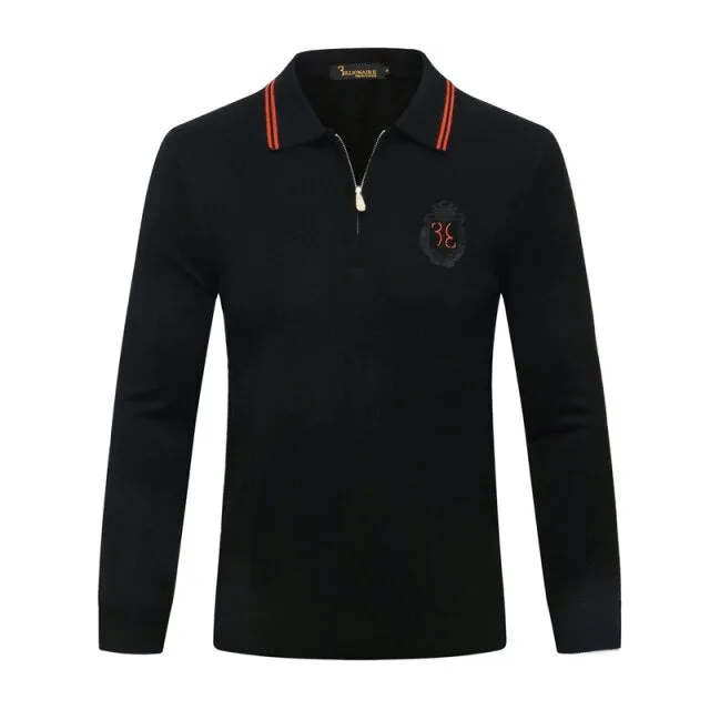 men's warm zipper Embroidery Long sleeve Sweater wool