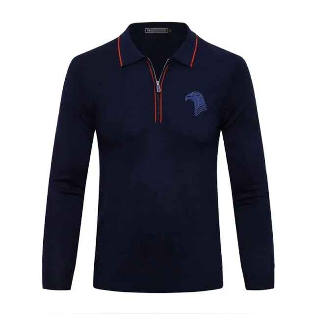 men's warm zipper Embroidery Long sleeve Sweater wool