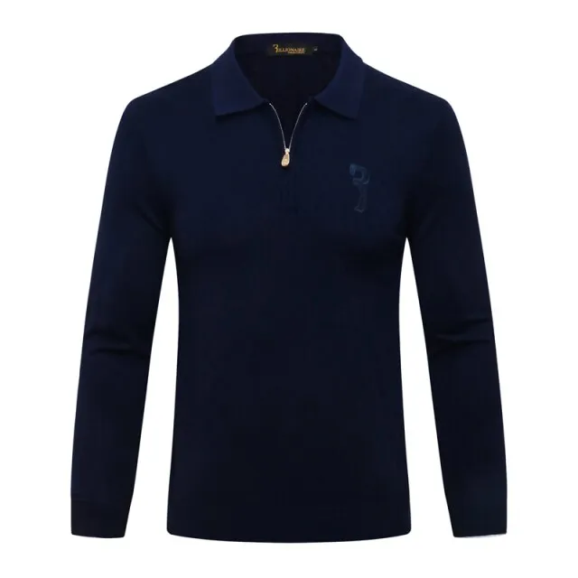 men's warm zipper Embroidery Long sleeve Sweater wool