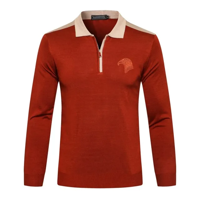 men's warm zipper Embroidery Long sleeve Sweater wool